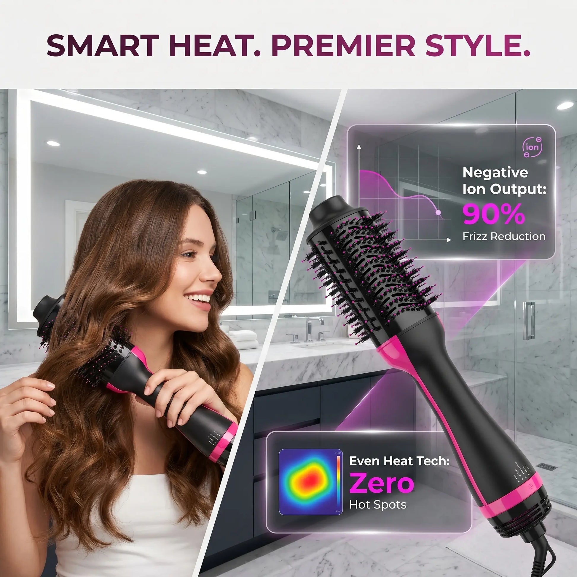 2-In-1 Hair Dryer Brush, Hot Air Brush for Curling, Straightening & Volumizing, Fast Styling Blow Dryer Brush for Smooth Frizz-Free Salon-Style Hair #Summervibes
